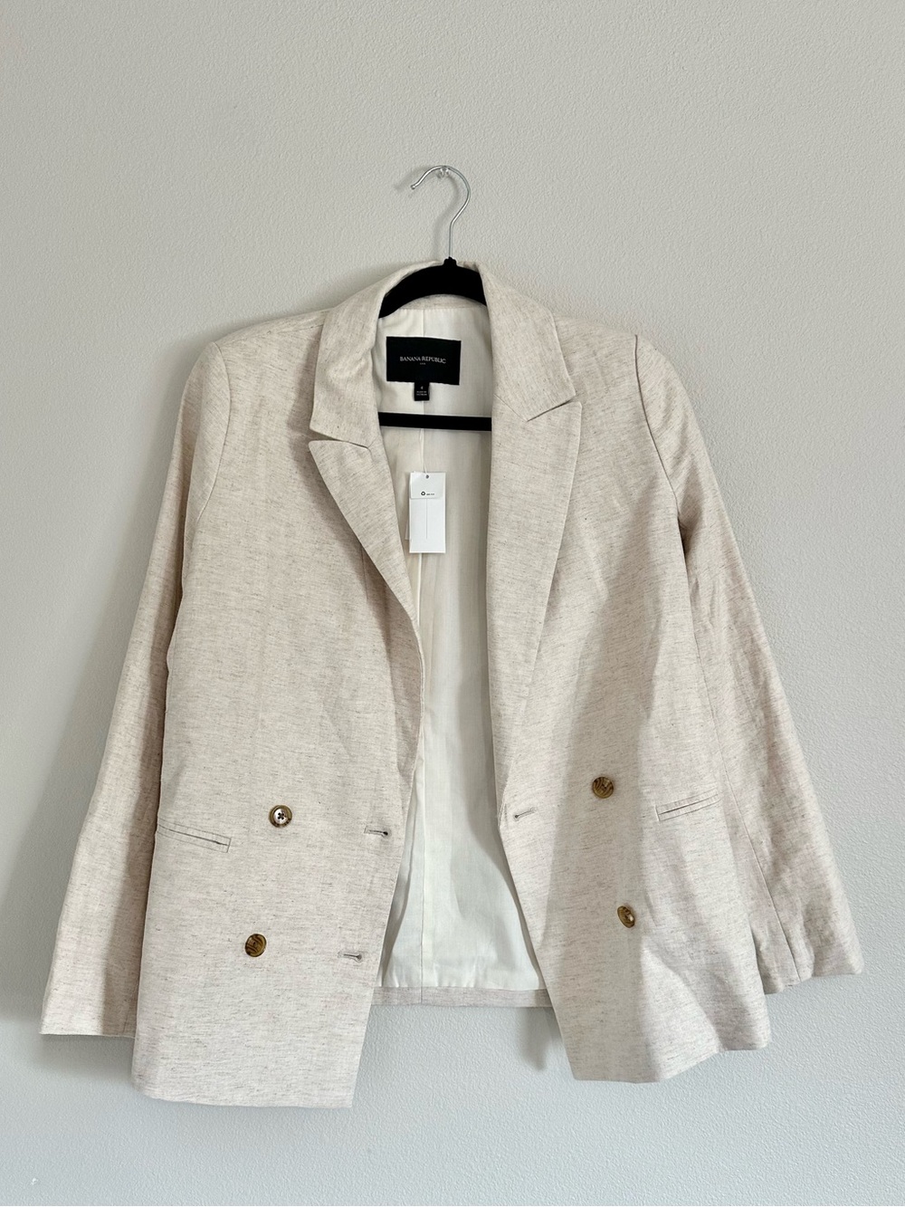 Banana Republic Ivory Linen Blend Double Breasted Blazer 4 Button Size 4 NWT